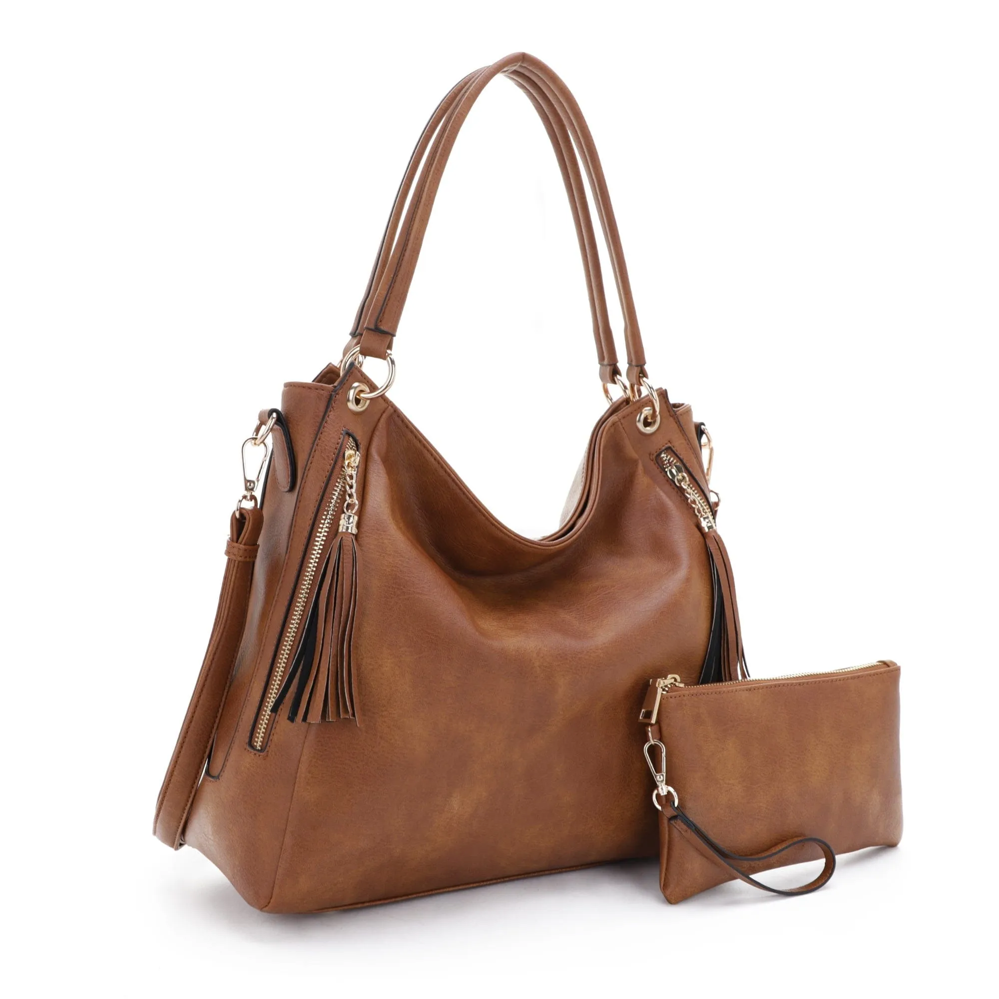 FC20496 Tonya Double Zipper 2 in 1 Hobo Bag With Wristlet