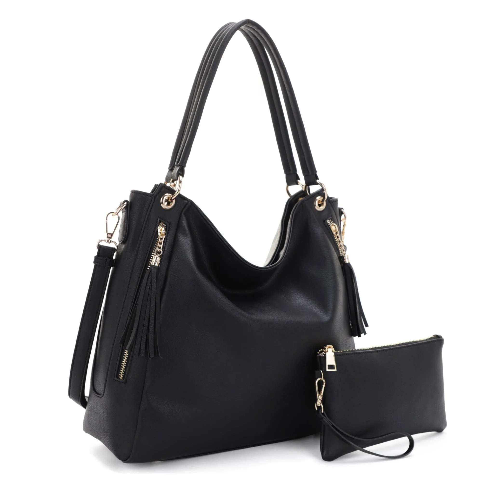 FC20496 Tonya Double Zipper 2 in 1 Hobo Bag With Wristlet