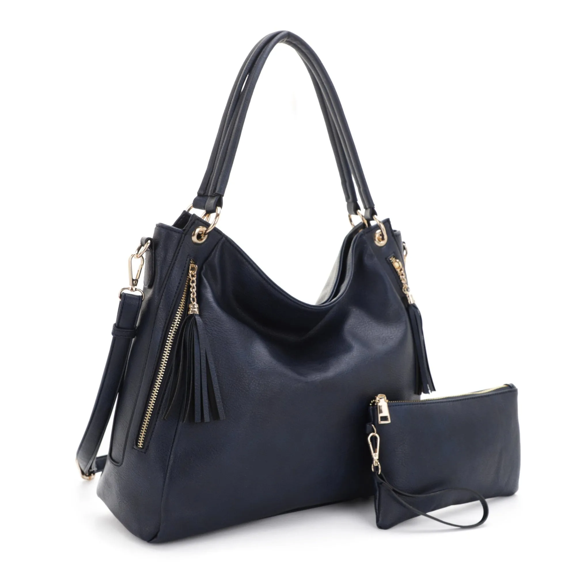 FC20496 Tonya Double Zipper 2 in 1 Hobo Bag With Wristlet