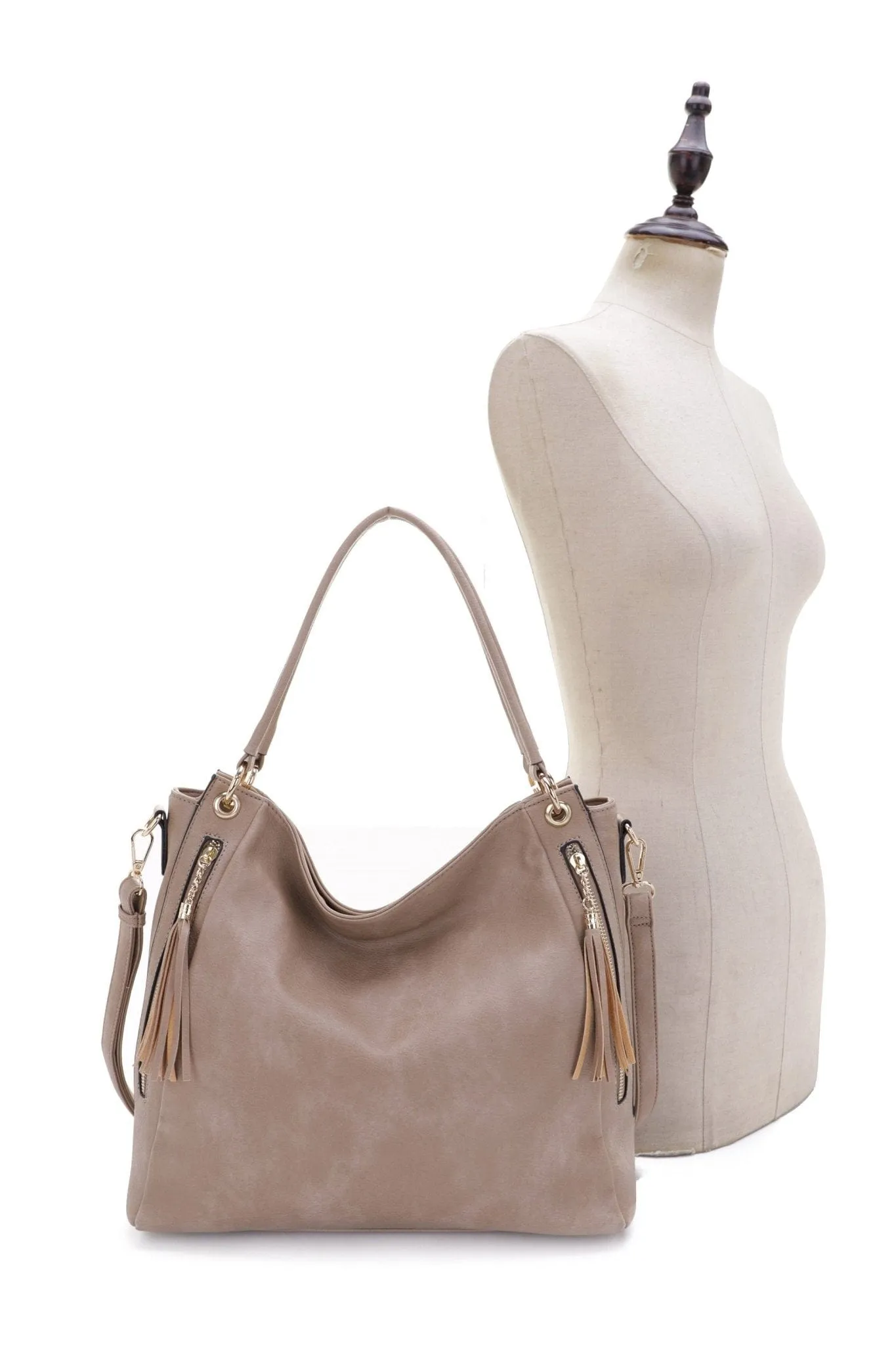 FC20496 Tonya Double Zipper 2 in 1 Hobo Bag With Wristlet