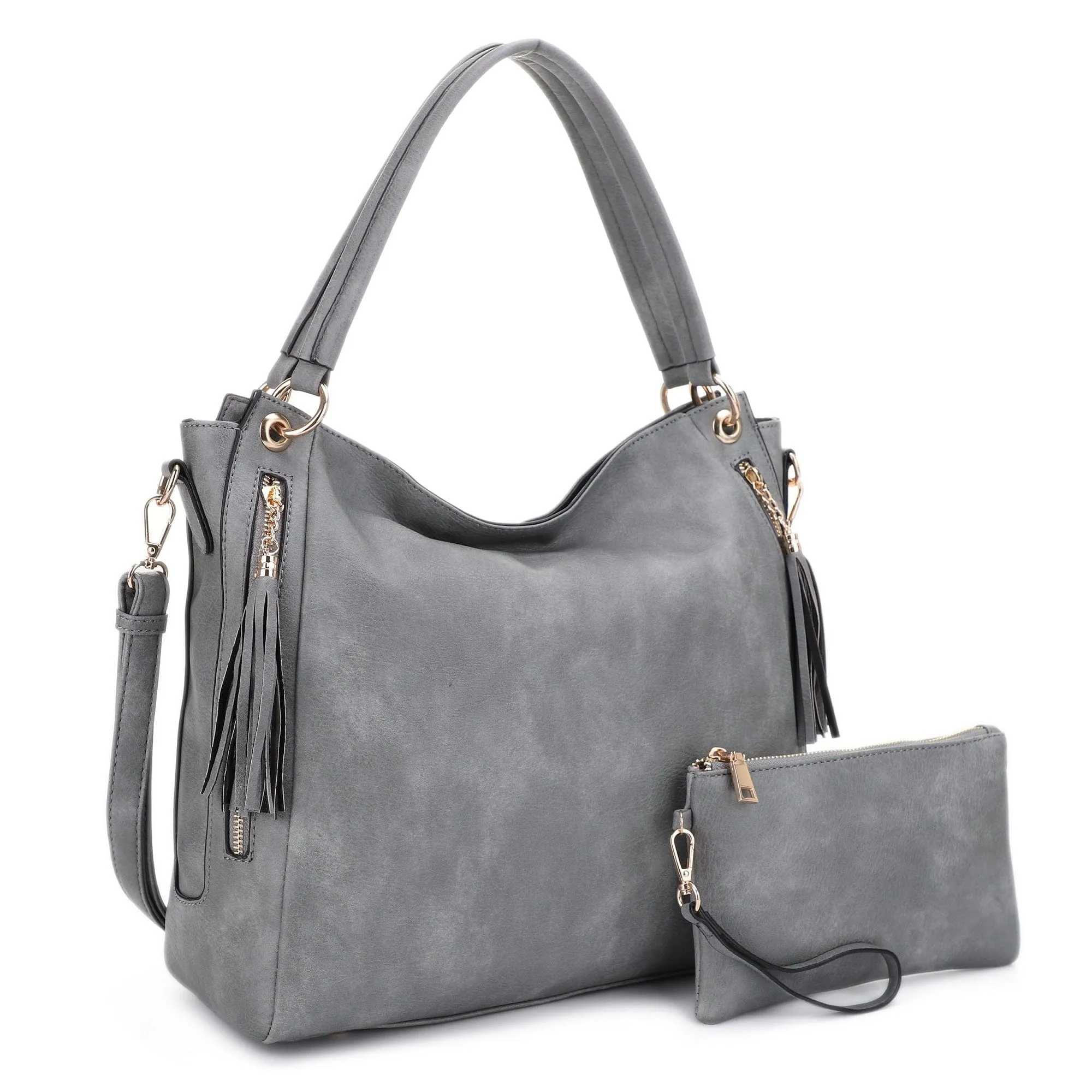 FC20496 Tonya Double Zipper 2 in 1 Hobo Bag With Wristlet