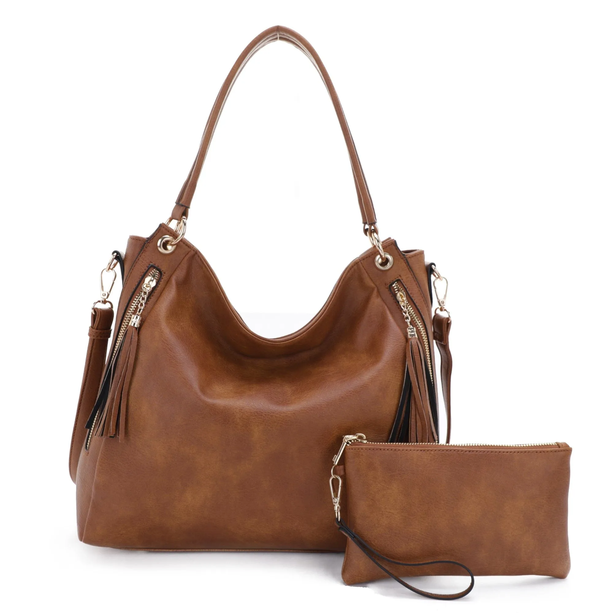 FC20496 Tonya Double Zipper 2 in 1 Hobo Bag With Wristlet