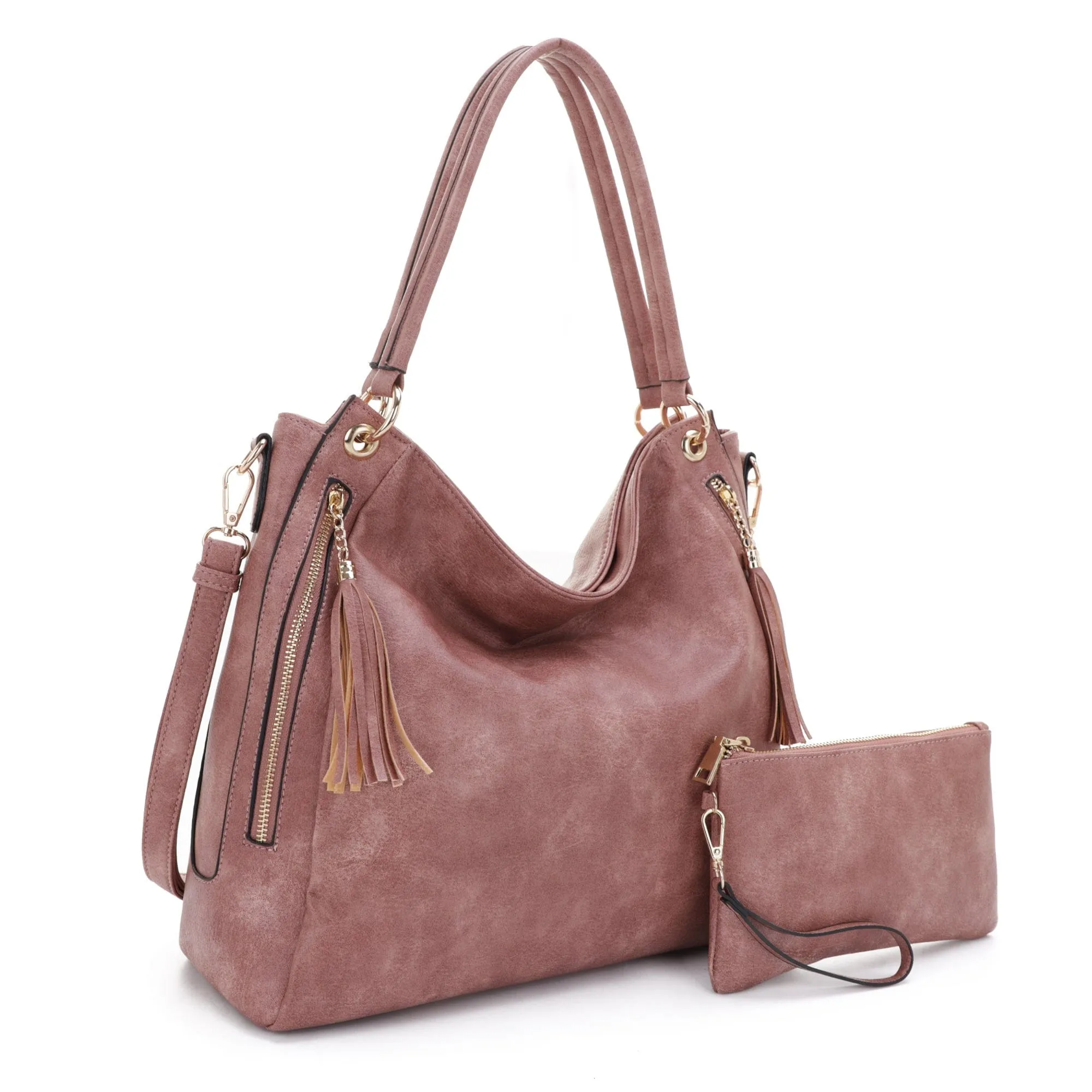 FC20496 Tonya Double Zipper 2 in 1 Hobo Bag With Wristlet