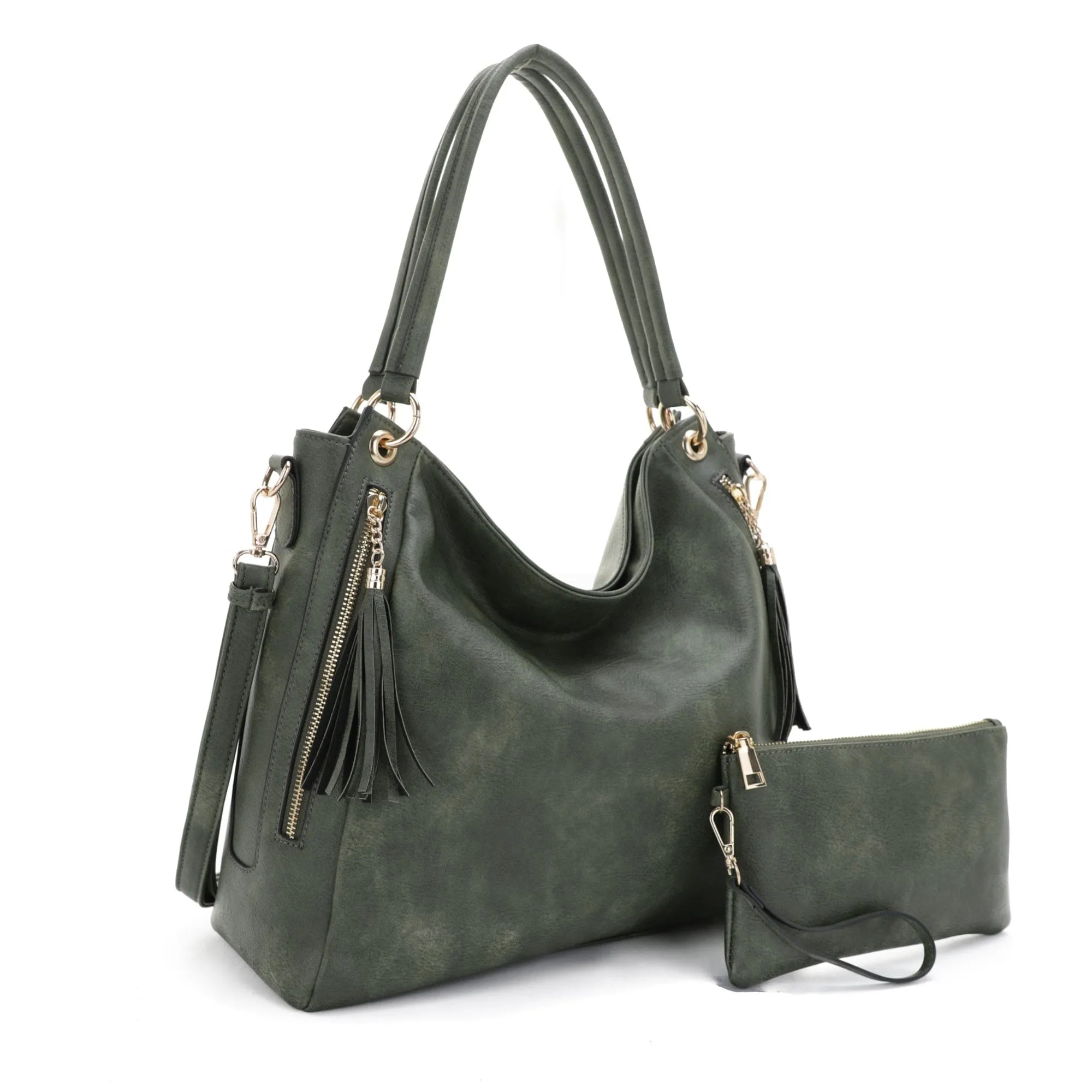 FC20496 Tonya Double Zipper 2 in 1 Hobo Bag With Wristlet