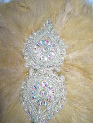 Feather Bridal Wedding Handfan - PrestigeApplause Champagne Gold Round Design