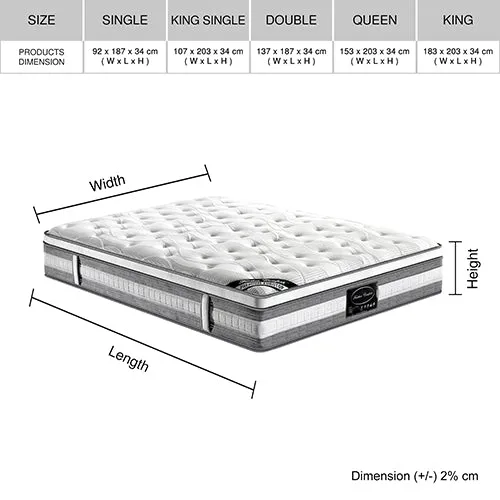 Feather Comfort Plush Premium Euro Top Pocket Spring Mattress 34cm Thick - King