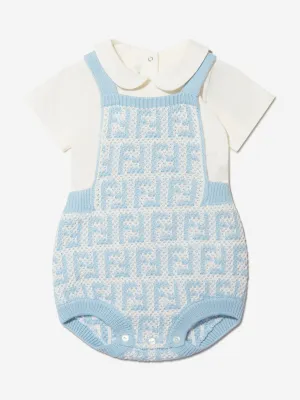 Fendi Baby Unisex Knit FF Logo Romper Set