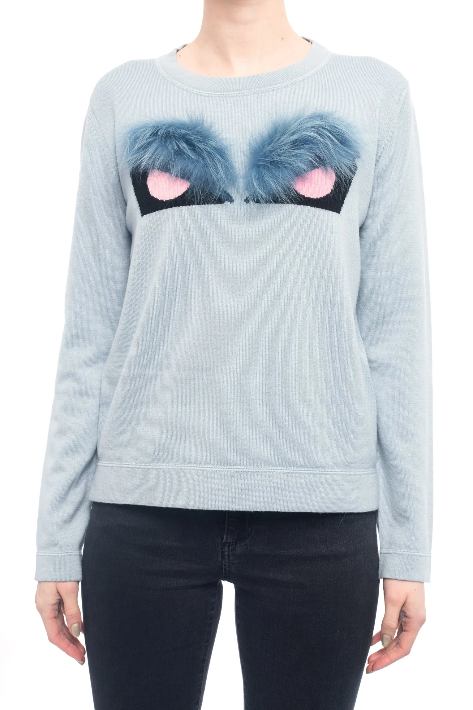 Fendi Light Blue and Pink Knit Monster Bag Bug Fur Eyes Sweater - 6