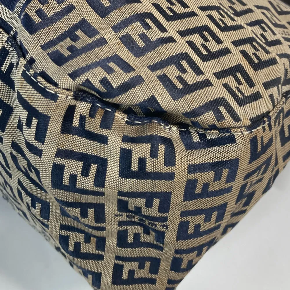 FENDI Shoulder Bag Canvas / leather Navy shoulder bag Mamma Bucket Women Used
