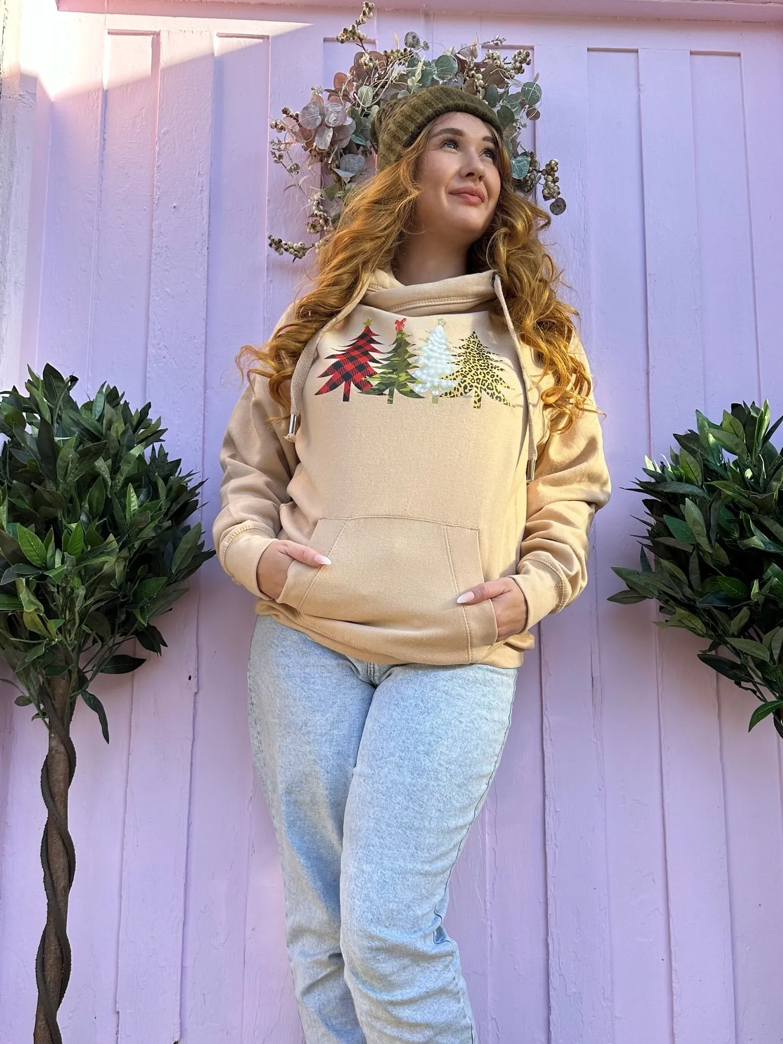 Festive Christmas Tree Forest Luxe Hoodie - Caramel
