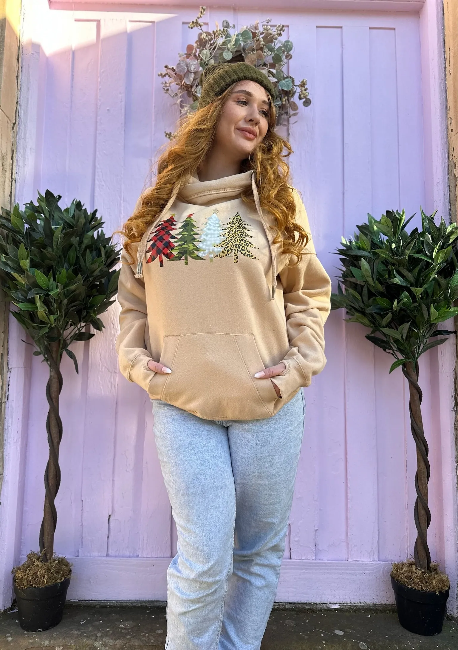 Festive Christmas Tree Forest Luxe Hoodie - Caramel