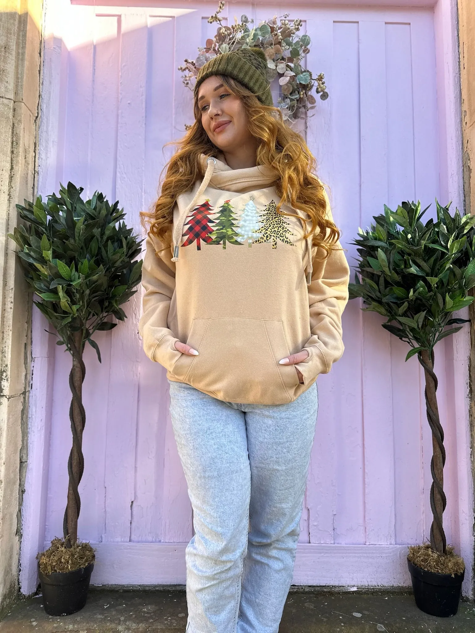 Festive Christmas Tree Forest Luxe Hoodie - Caramel