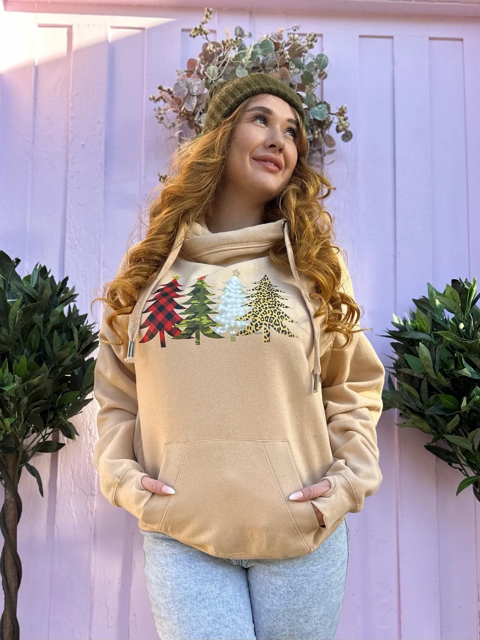 Festive Christmas Tree Forest Luxe Hoodie - Caramel
