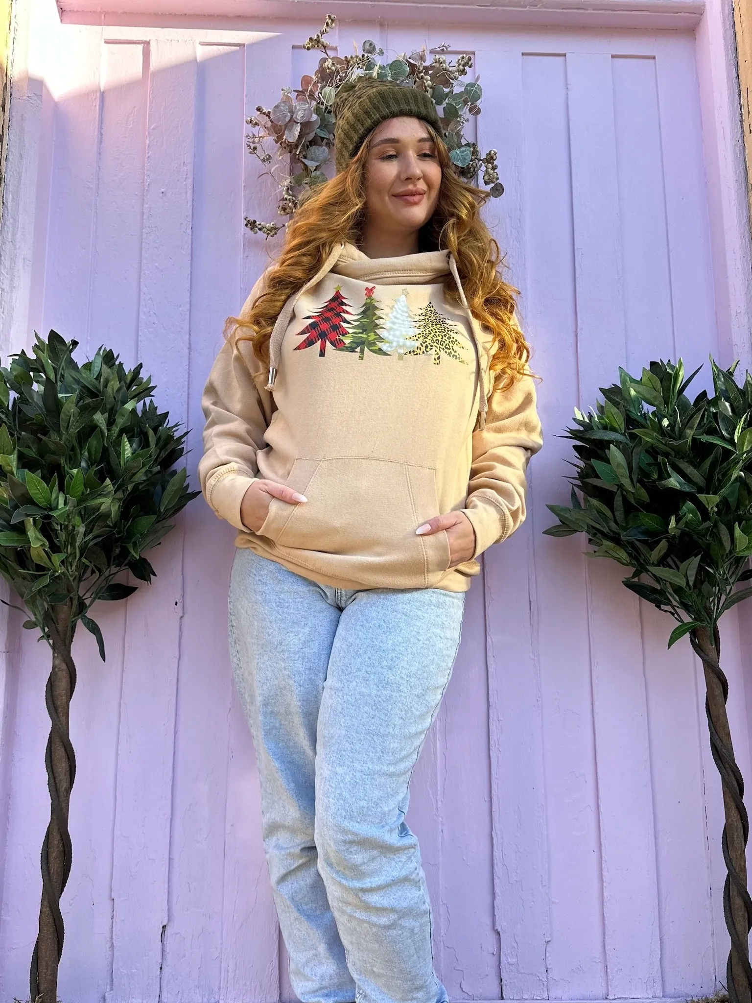 Festive Christmas Tree Forest Luxe Hoodie - Caramel