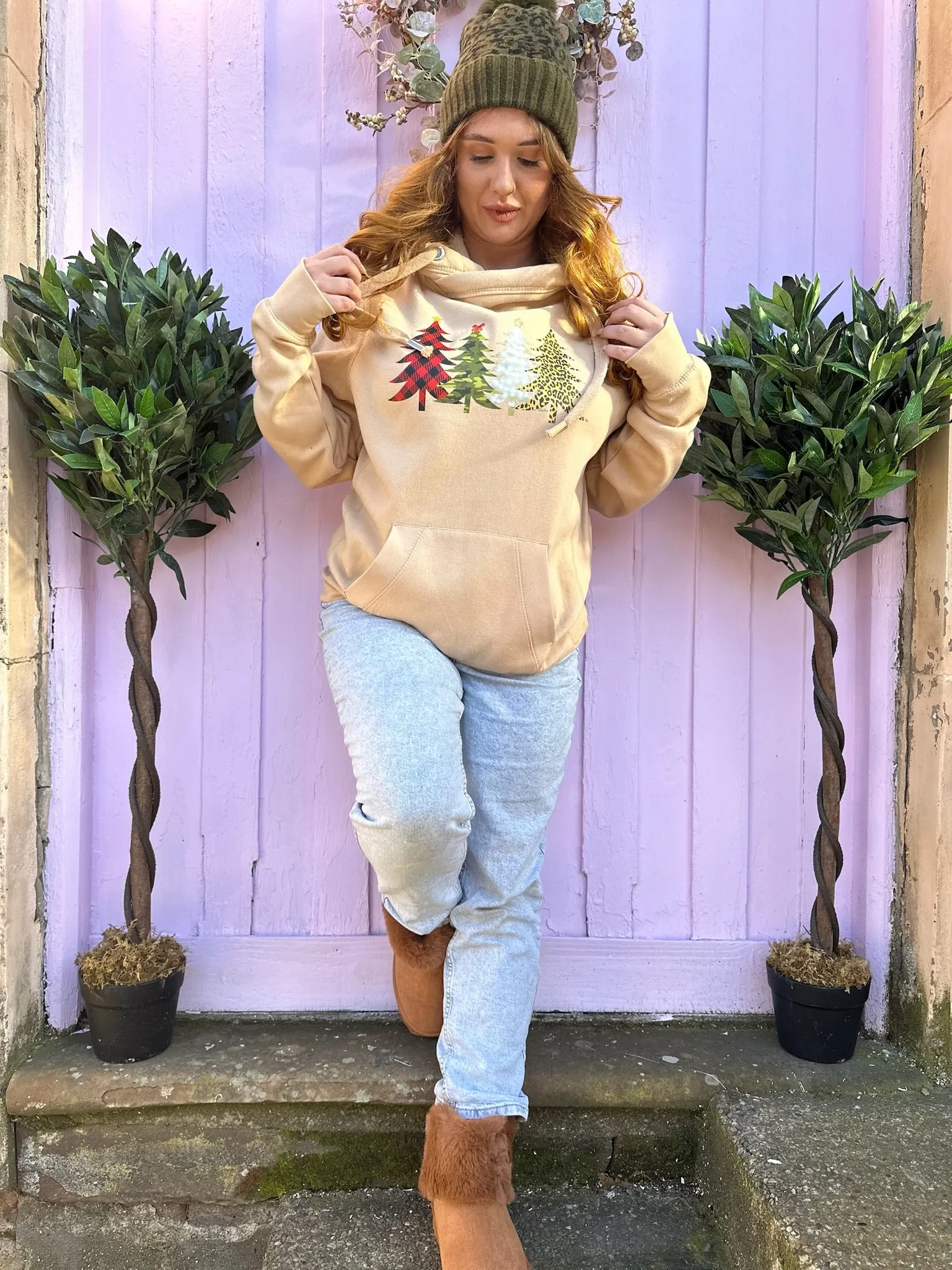 Festive Christmas Tree Forest Luxe Hoodie - Caramel
