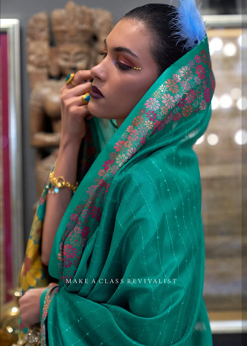 Festive Look Ceramic Green Dual Tone Organza Silk Saree