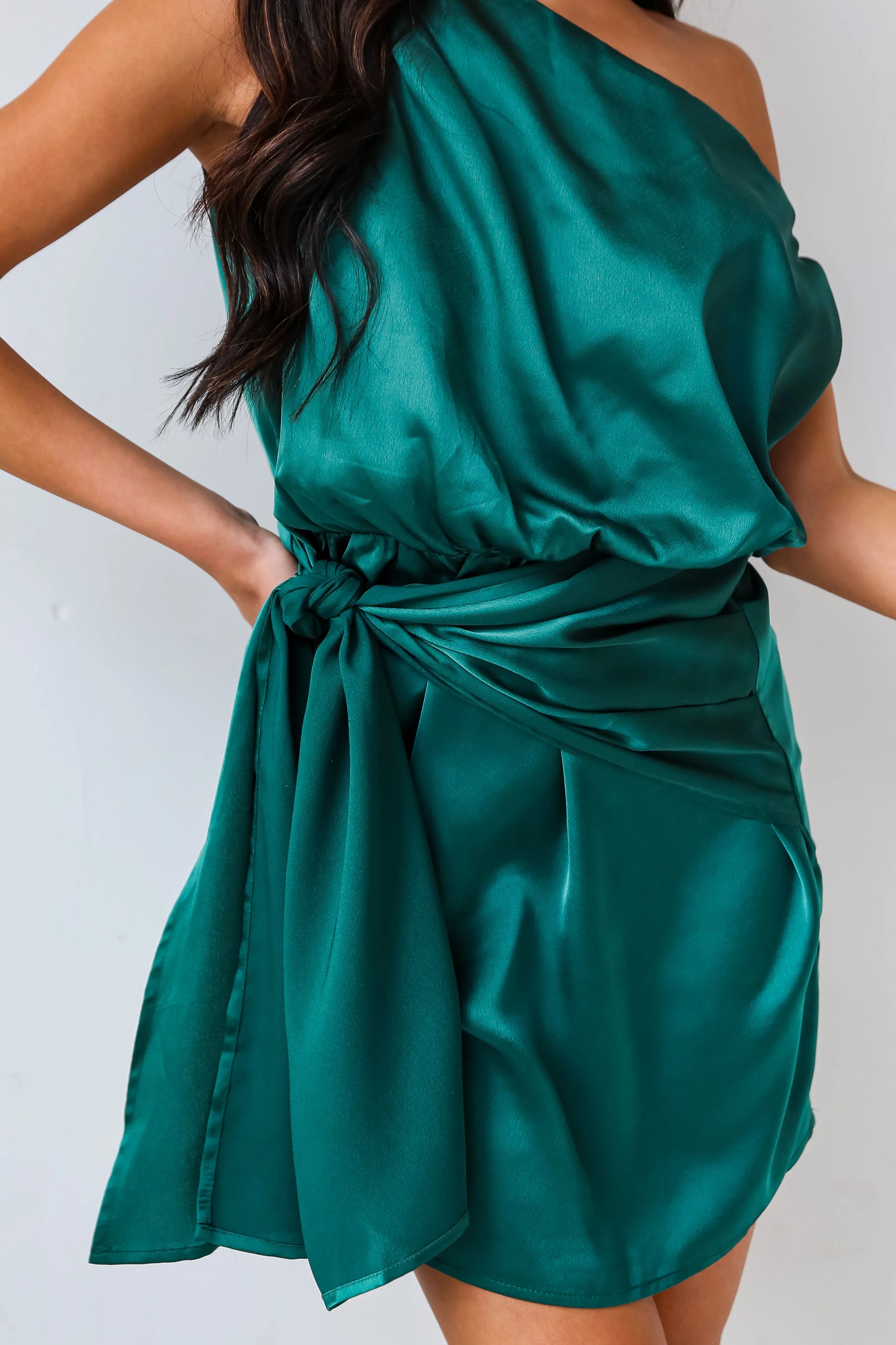 FINAL SALE - Extraordinary Vibe Hunter Green Satin Mini Dress