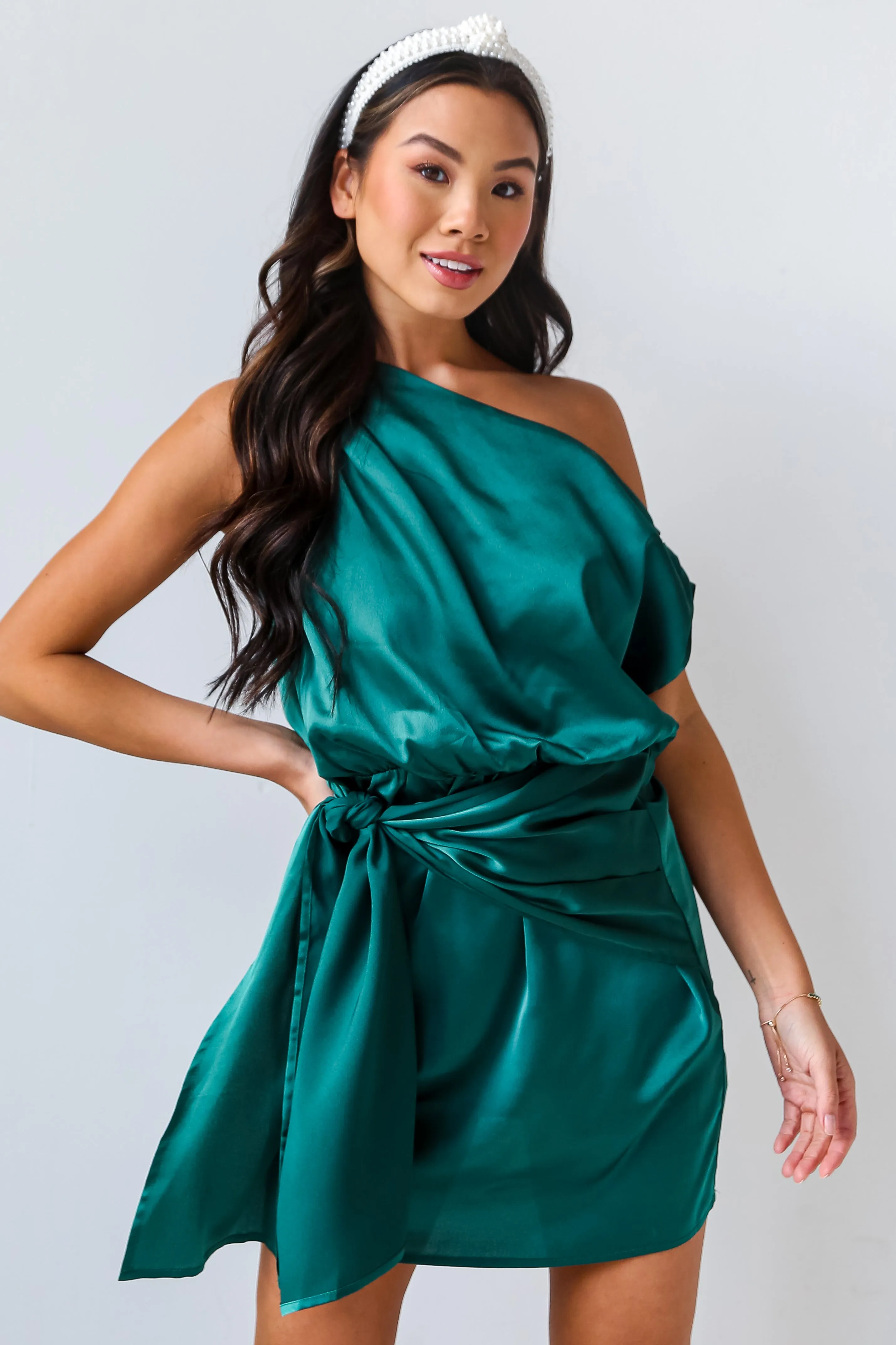 FINAL SALE - Extraordinary Vibe Hunter Green Satin Mini Dress