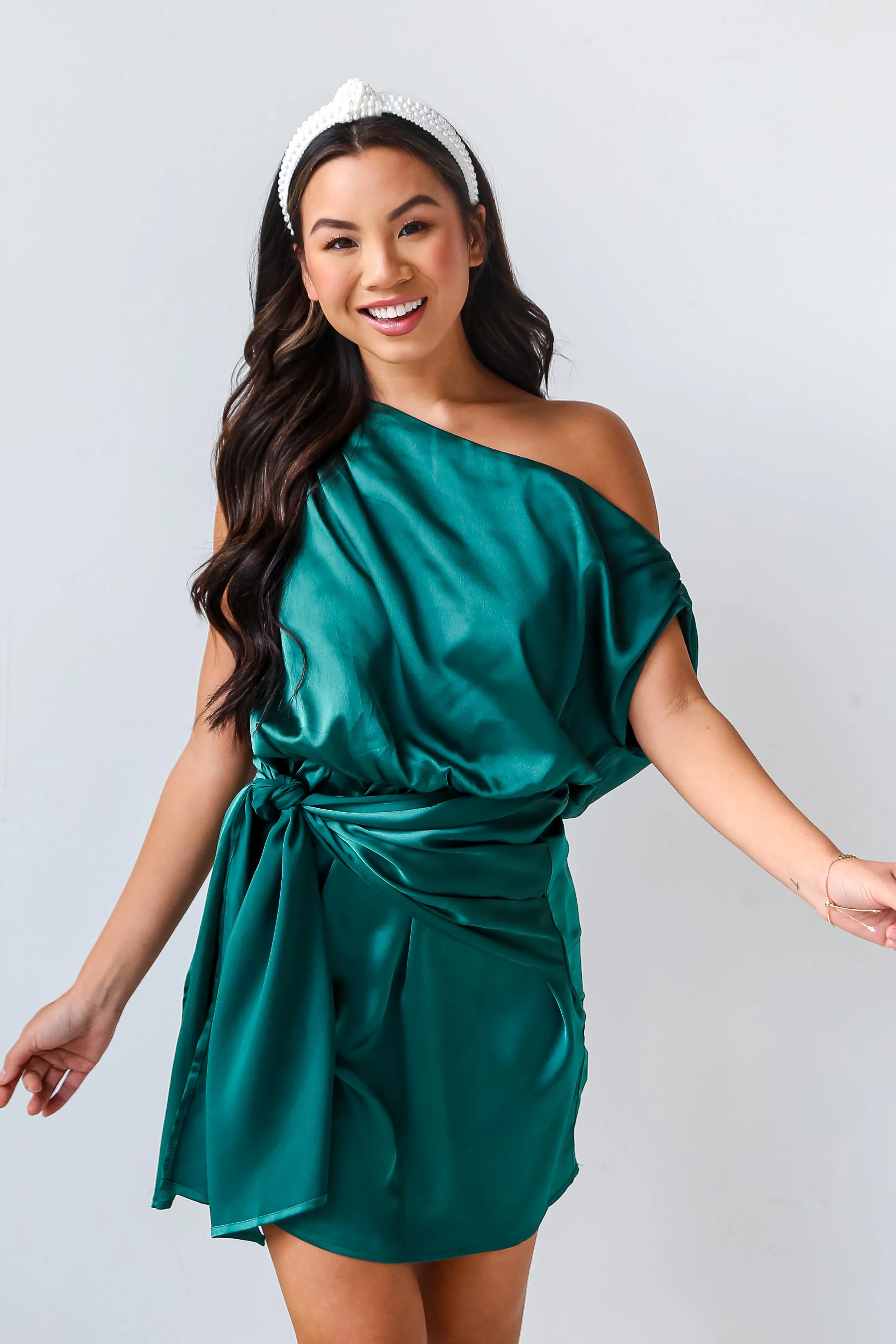 FINAL SALE - Extraordinary Vibe Hunter Green Satin Mini Dress