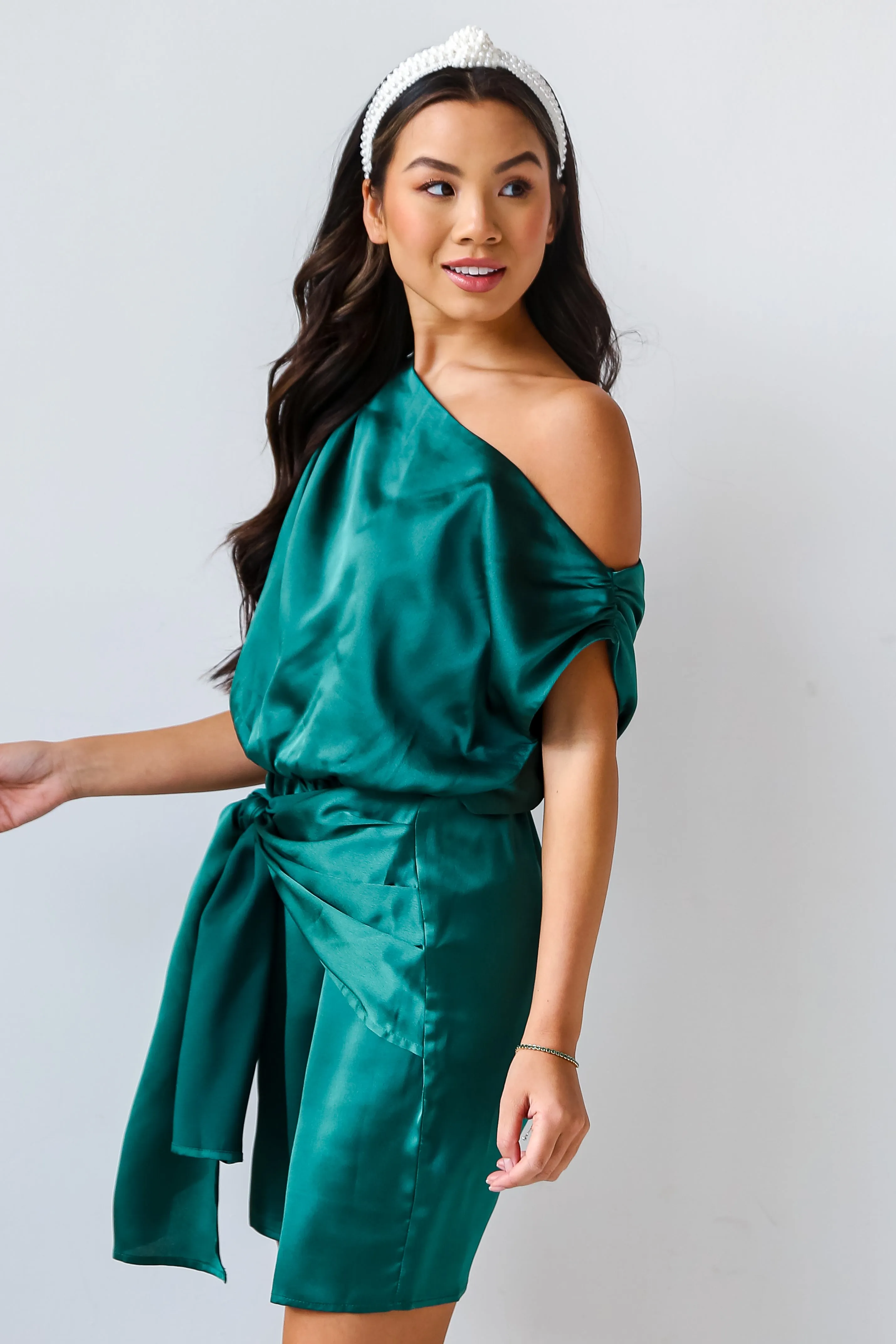 FINAL SALE - Extraordinary Vibe Hunter Green Satin Mini Dress