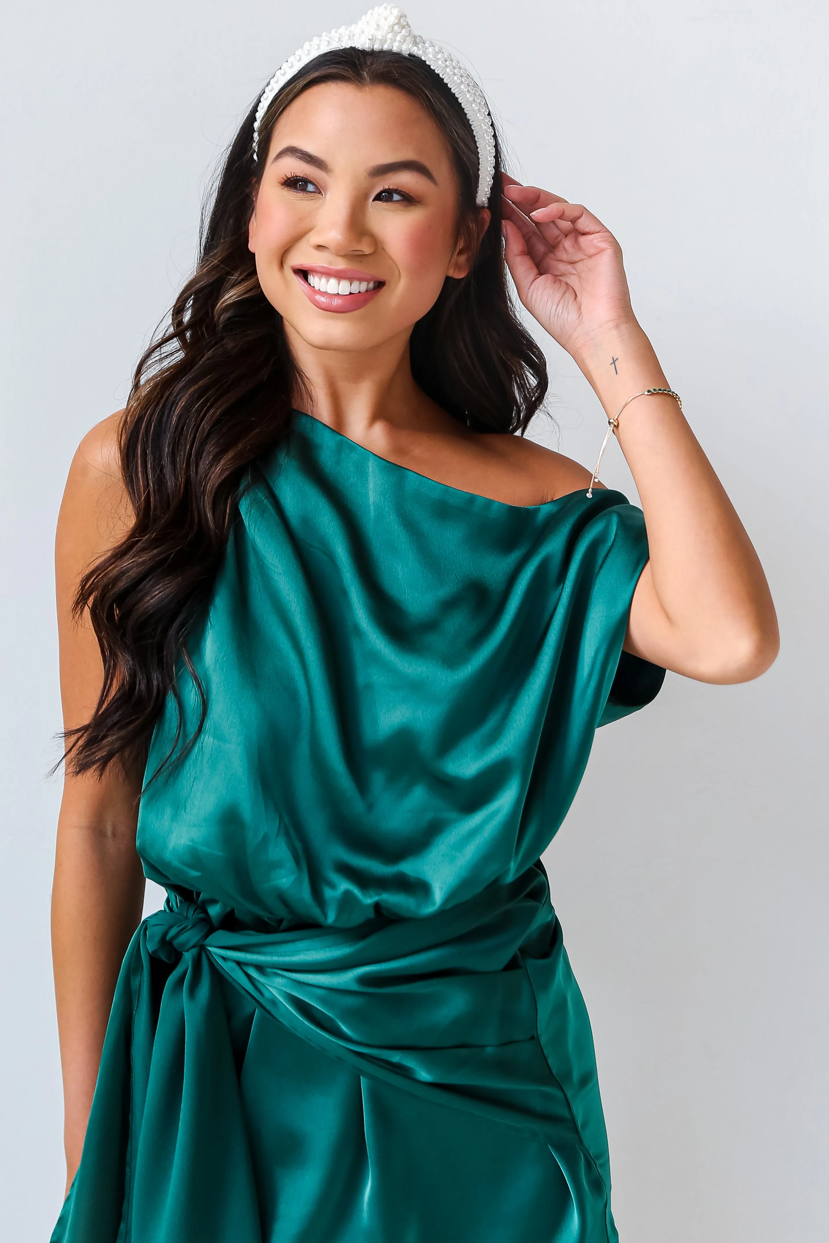 FINAL SALE - Extraordinary Vibe Hunter Green Satin Mini Dress