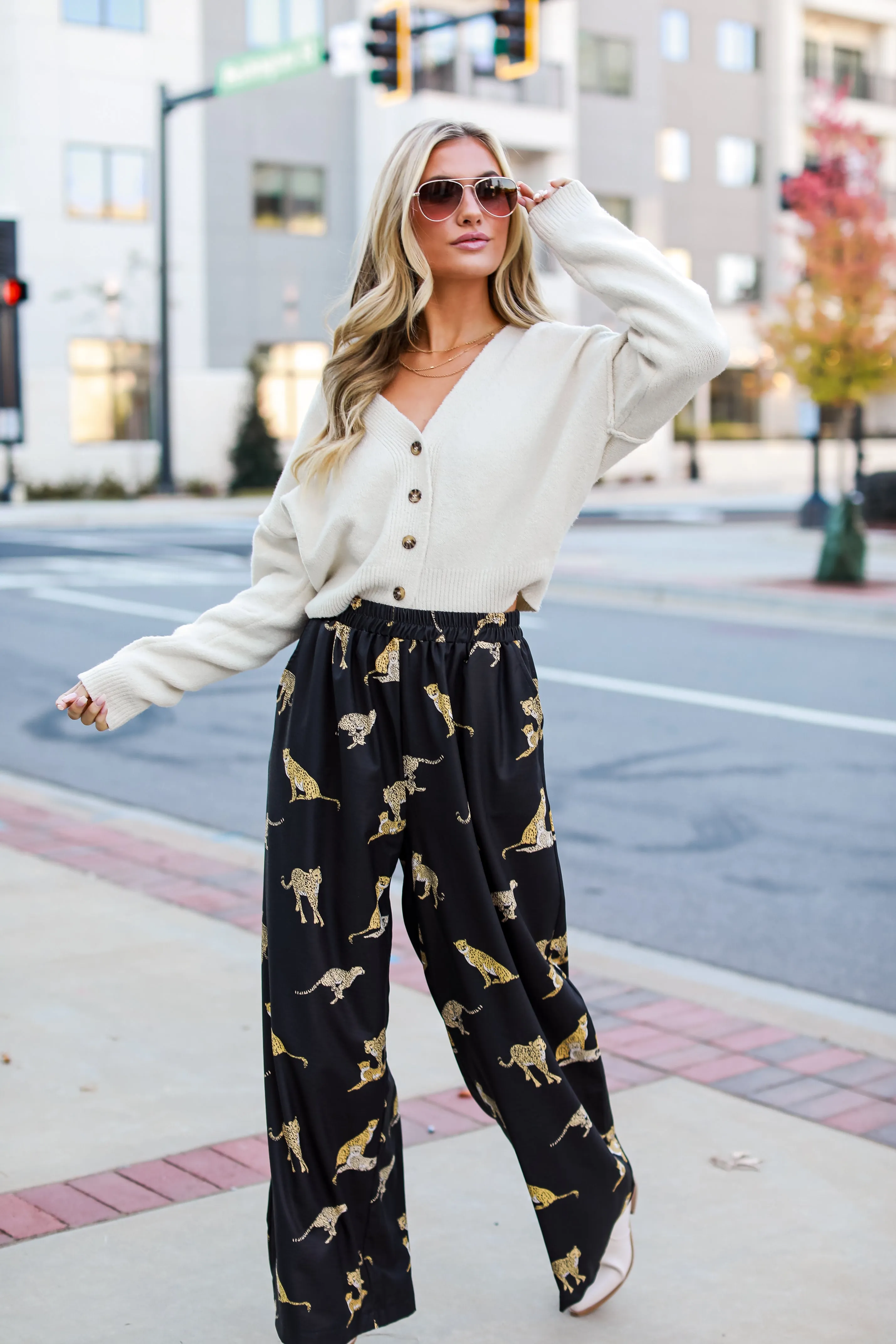 FINAL SALE - Fierce Instincts Black Cheetah Wide Leg Pants