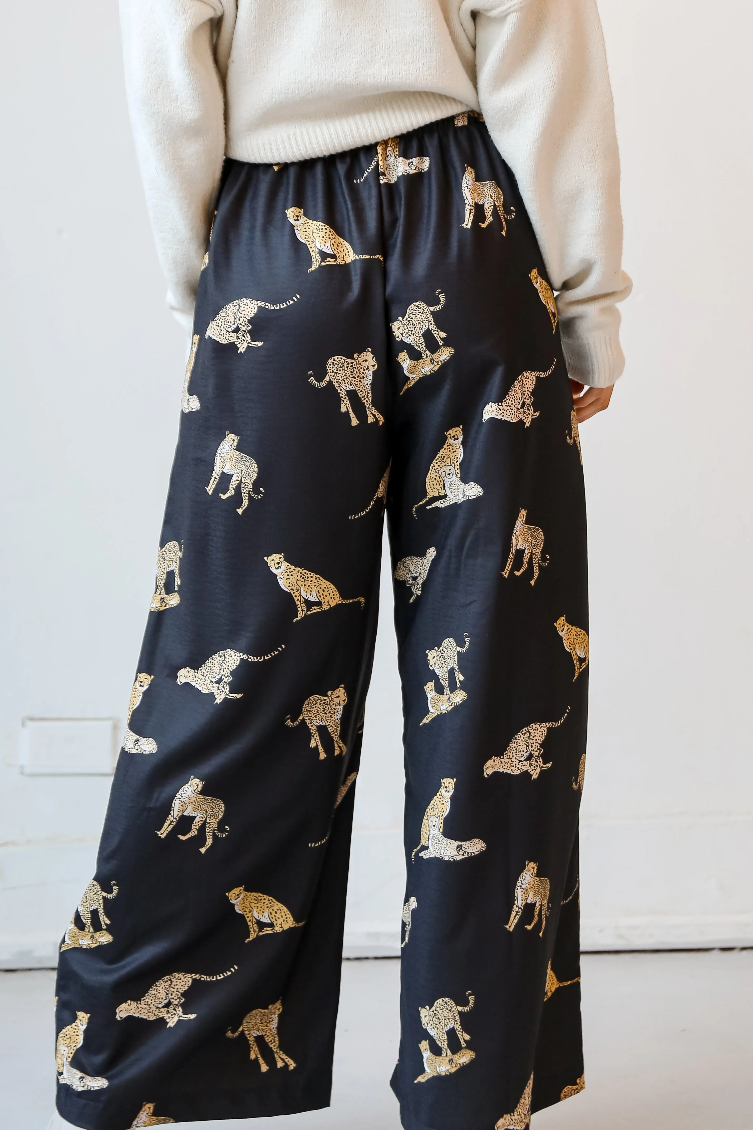 FINAL SALE - Fierce Instincts Black Cheetah Wide Leg Pants