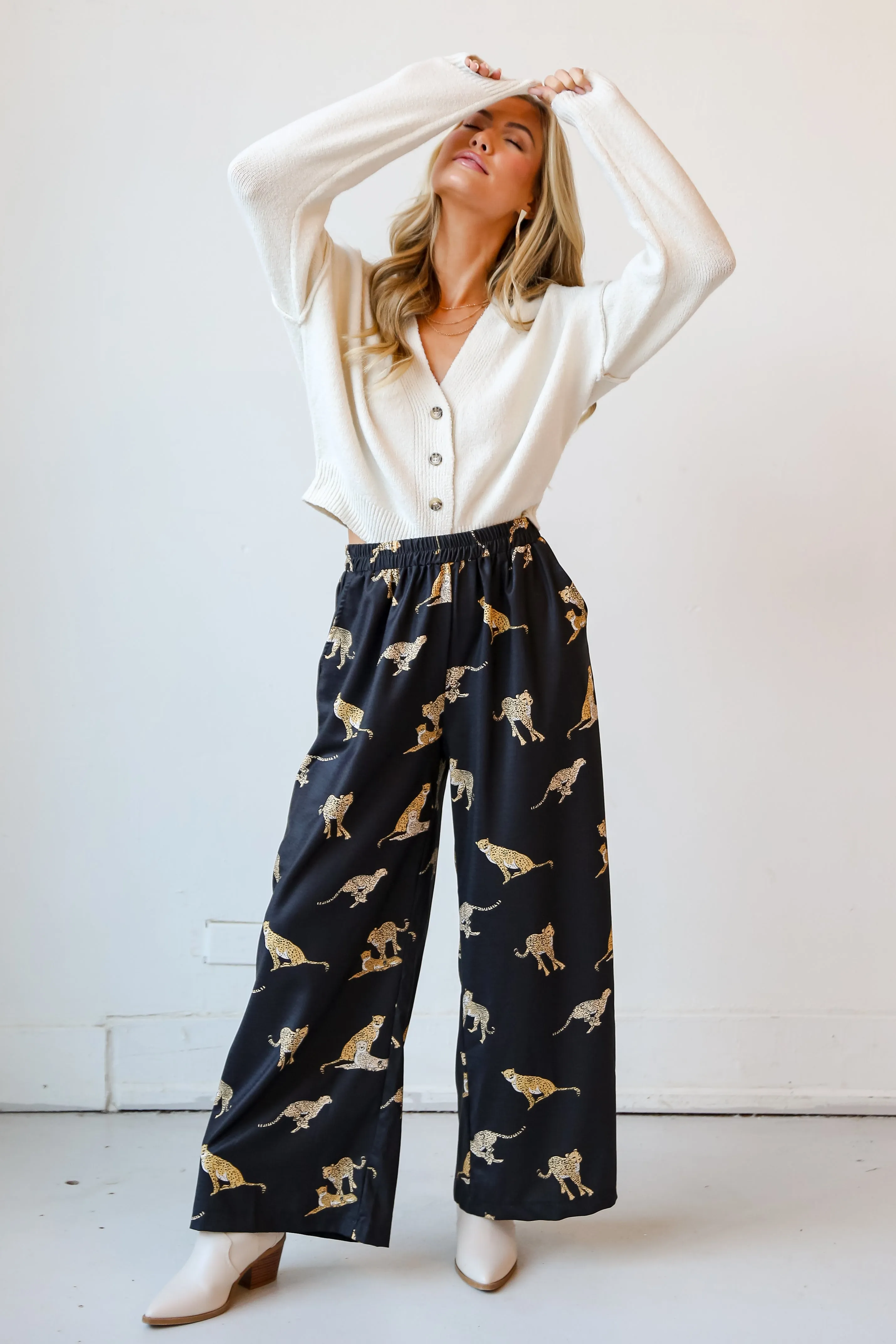FINAL SALE - Fierce Instincts Black Cheetah Wide Leg Pants