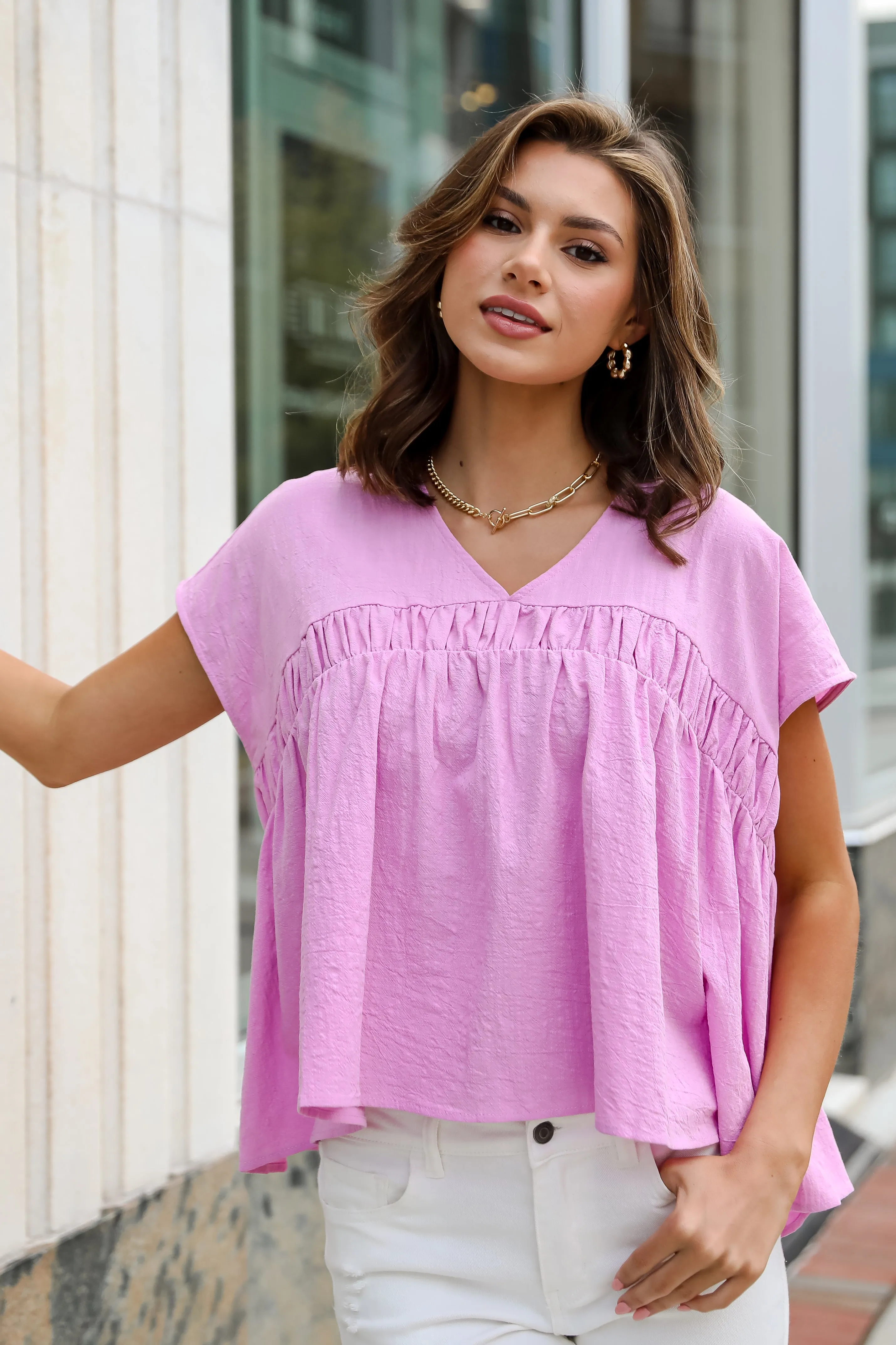 FINAL SALE - Thoughtful Charm Orchid Babydoll Blouse