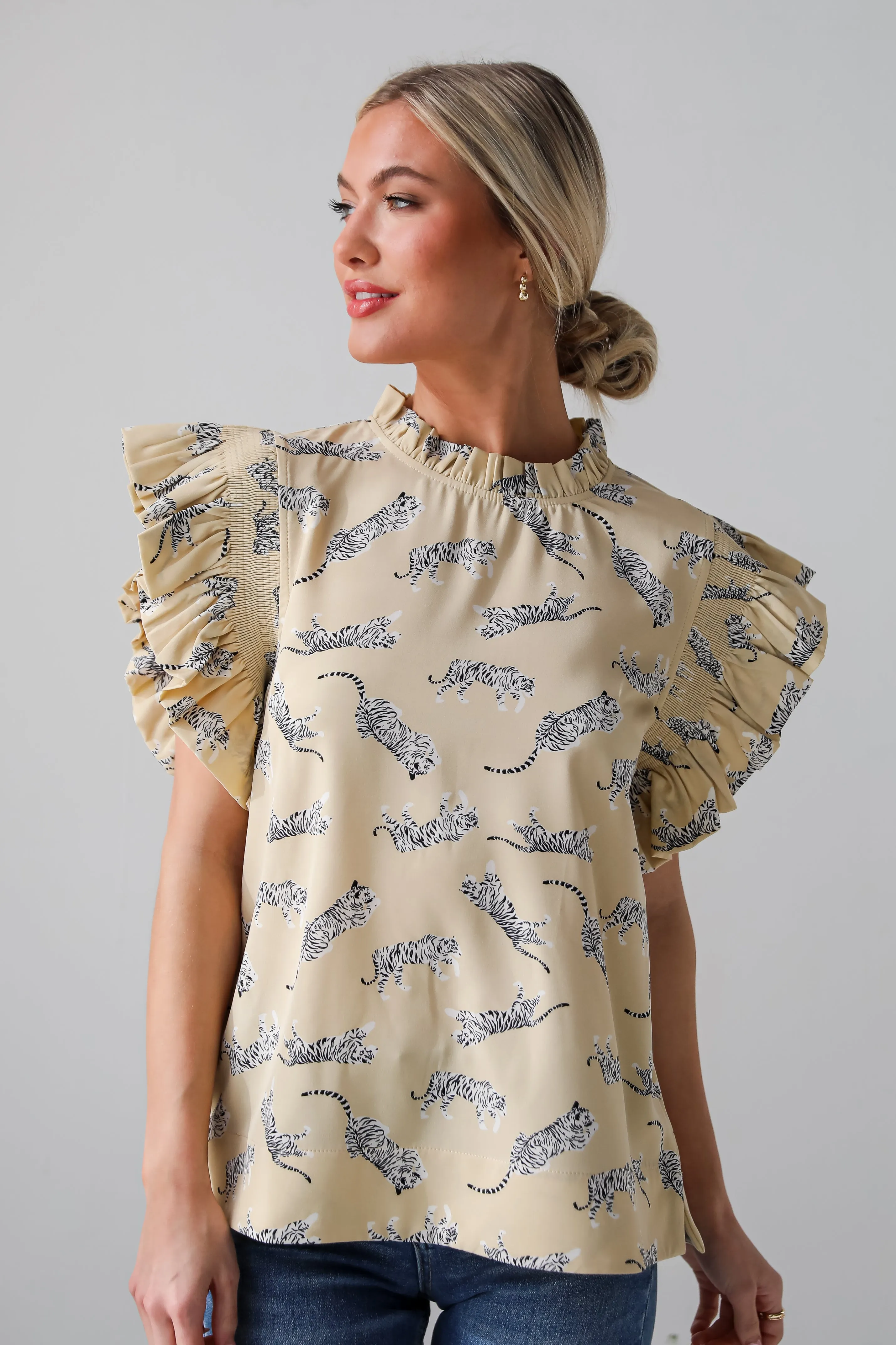 FINAL SALE - Untamed Cutie Tiger Print Ruffle Blouse