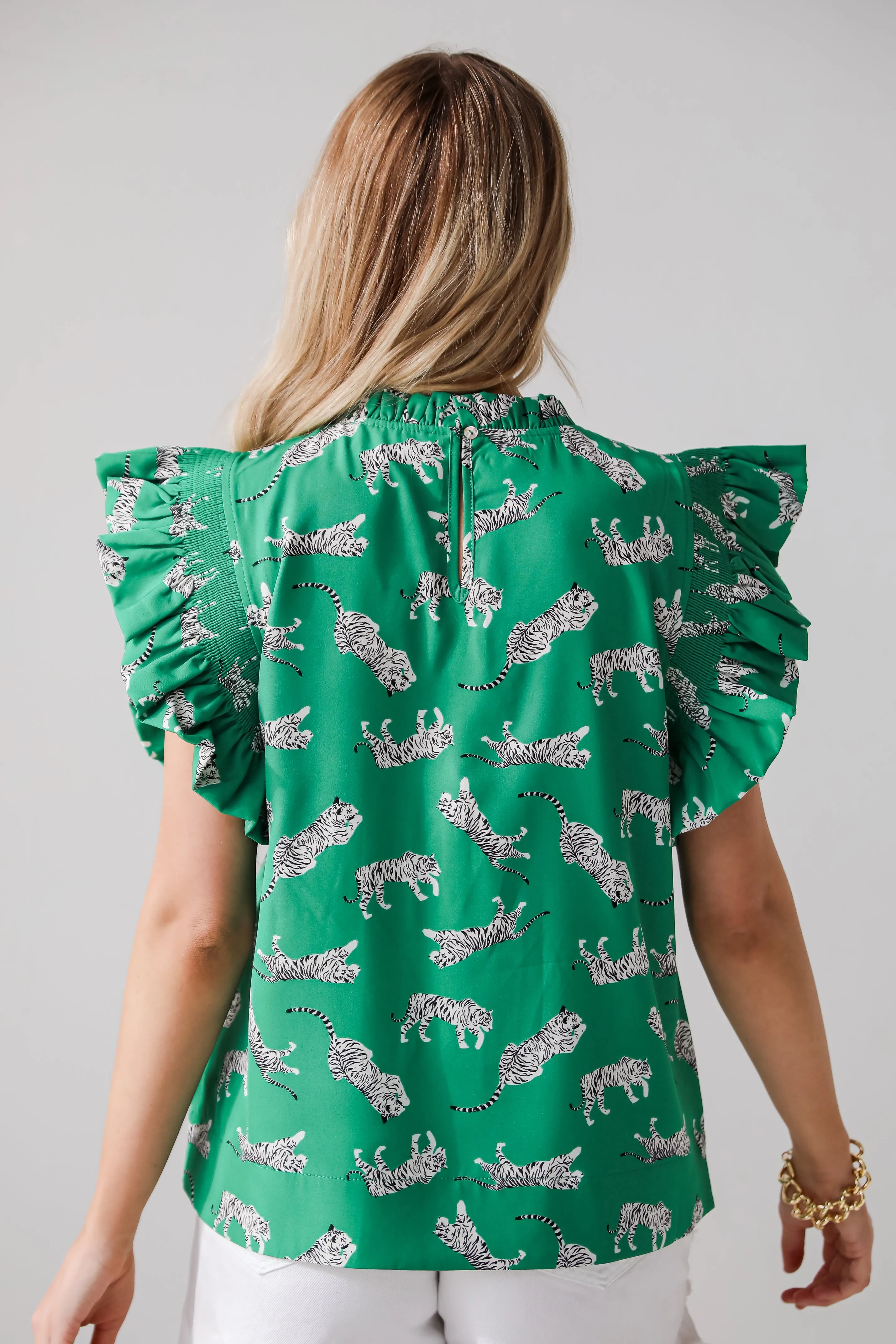 FINAL SALE - Untamed Cutie Tiger Print Ruffle Blouse