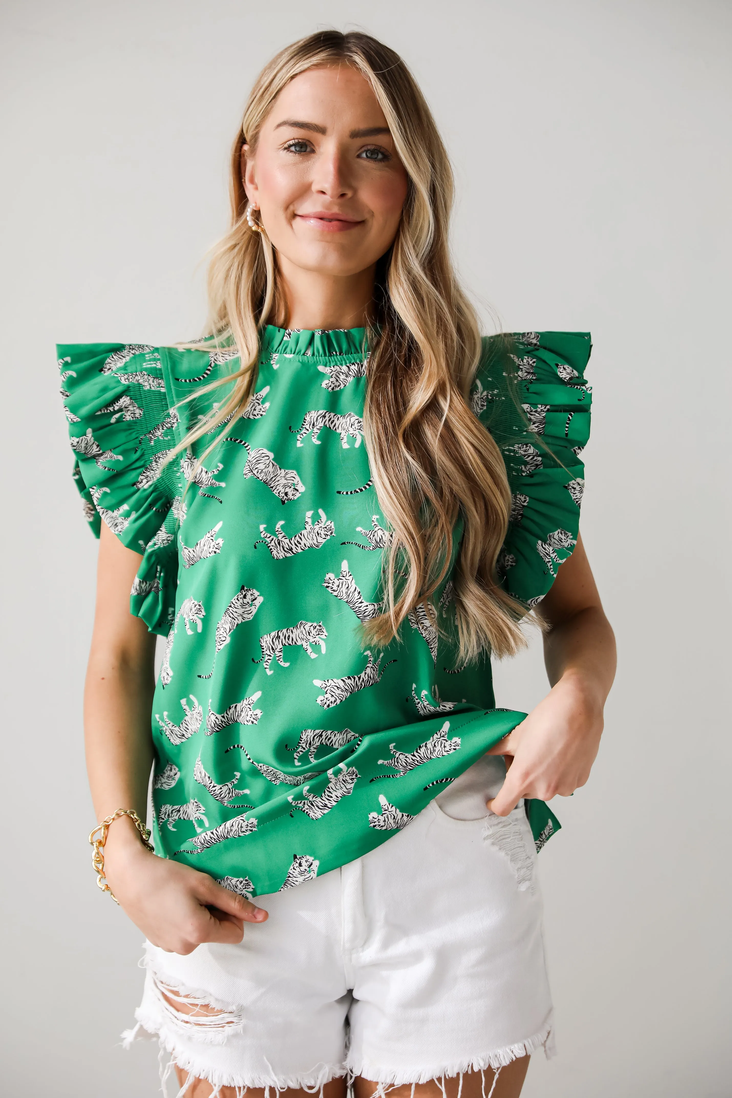 FINAL SALE - Untamed Cutie Tiger Print Ruffle Blouse