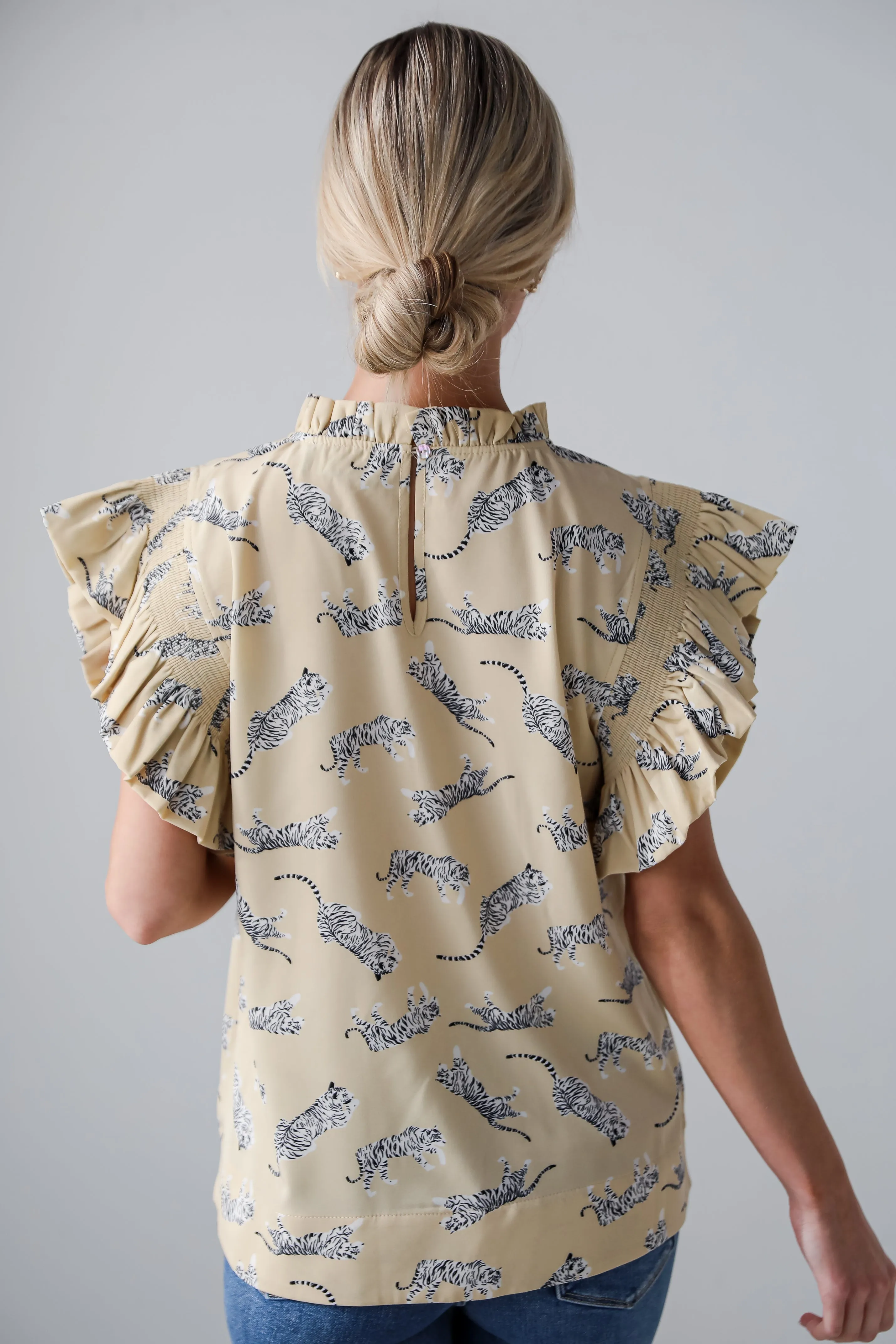 FINAL SALE - Untamed Cutie Tiger Print Ruffle Blouse