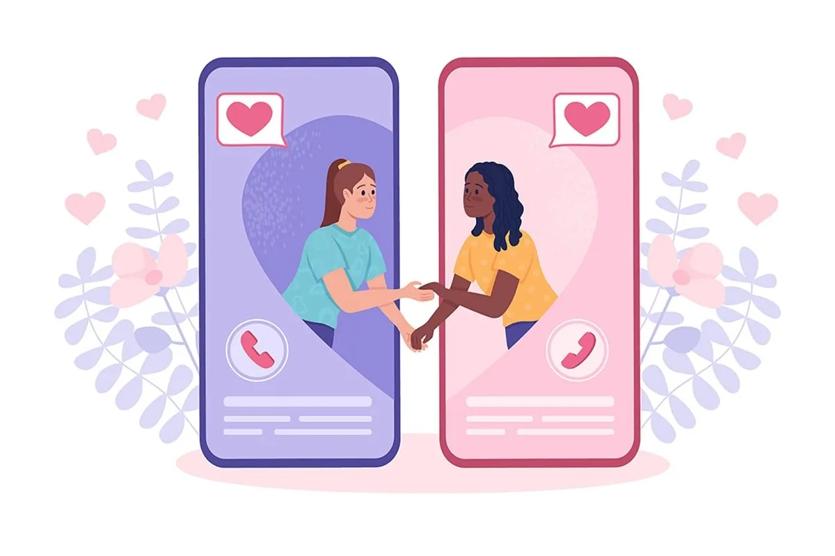 Finding ideal partner through dating app flat concept vector illustrations set