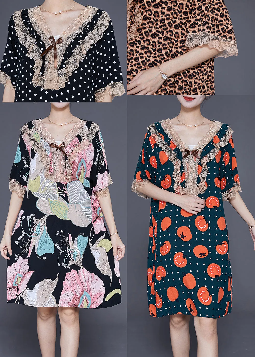 Fine Black Print Lace Patchwork Cotton Holiday Dress Summer LY3695