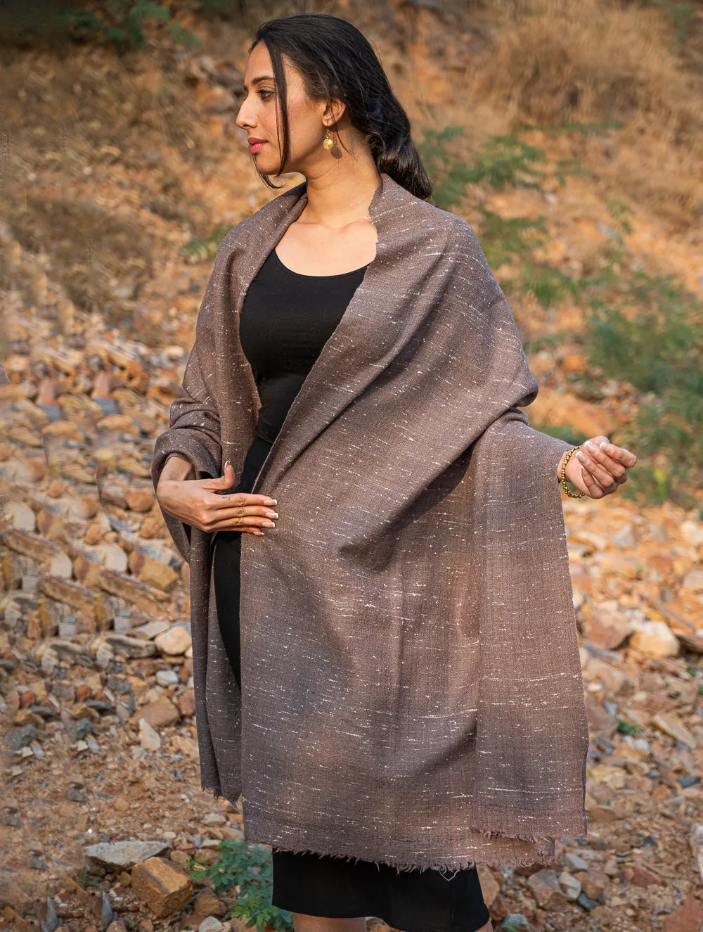 Fine, Soft Himachal Wool Plain Shawl - Brown Specks