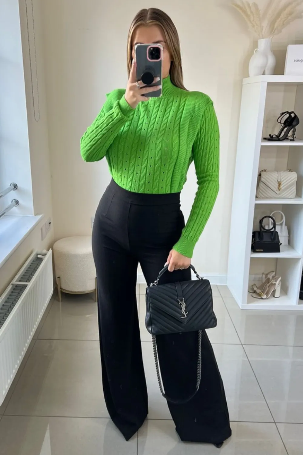 Fiona green frill front knitted sweater