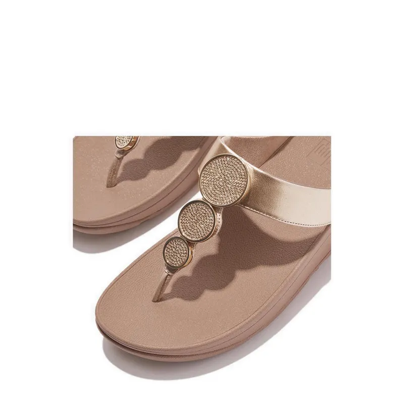 Fitflop Halo Bead-Circle Metallic Toe-Post Sandals - Metallic Latte Beige