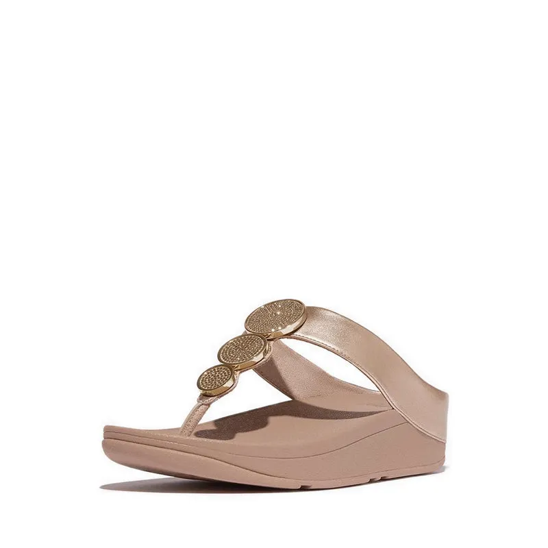 Fitflop Halo Bead-Circle Metallic Toe-Post Sandals - Metallic Latte Beige