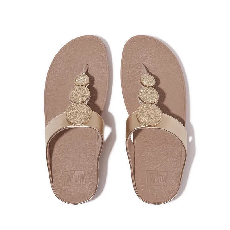 Fitflop Halo Bead-Circle Metallic Toe-Post Sandals - Metallic Latte Beige