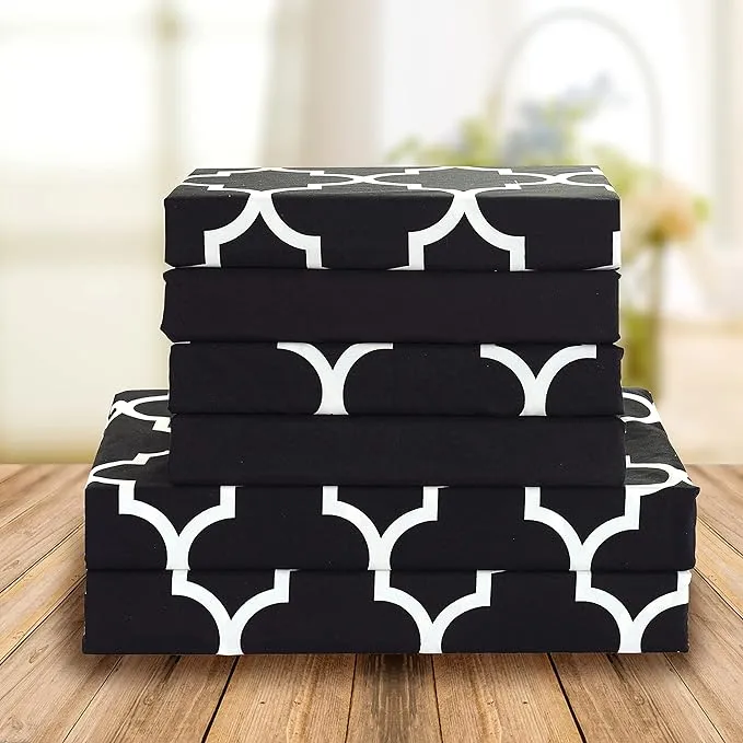 Fitted Bed Sheet-Black Geometric