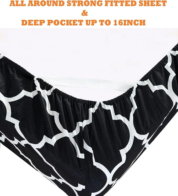 Fitted Bed Sheet-Black Geometric