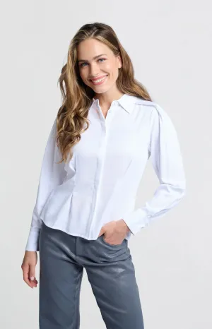 Fitted Blouse with Shoulder Accents in Off White