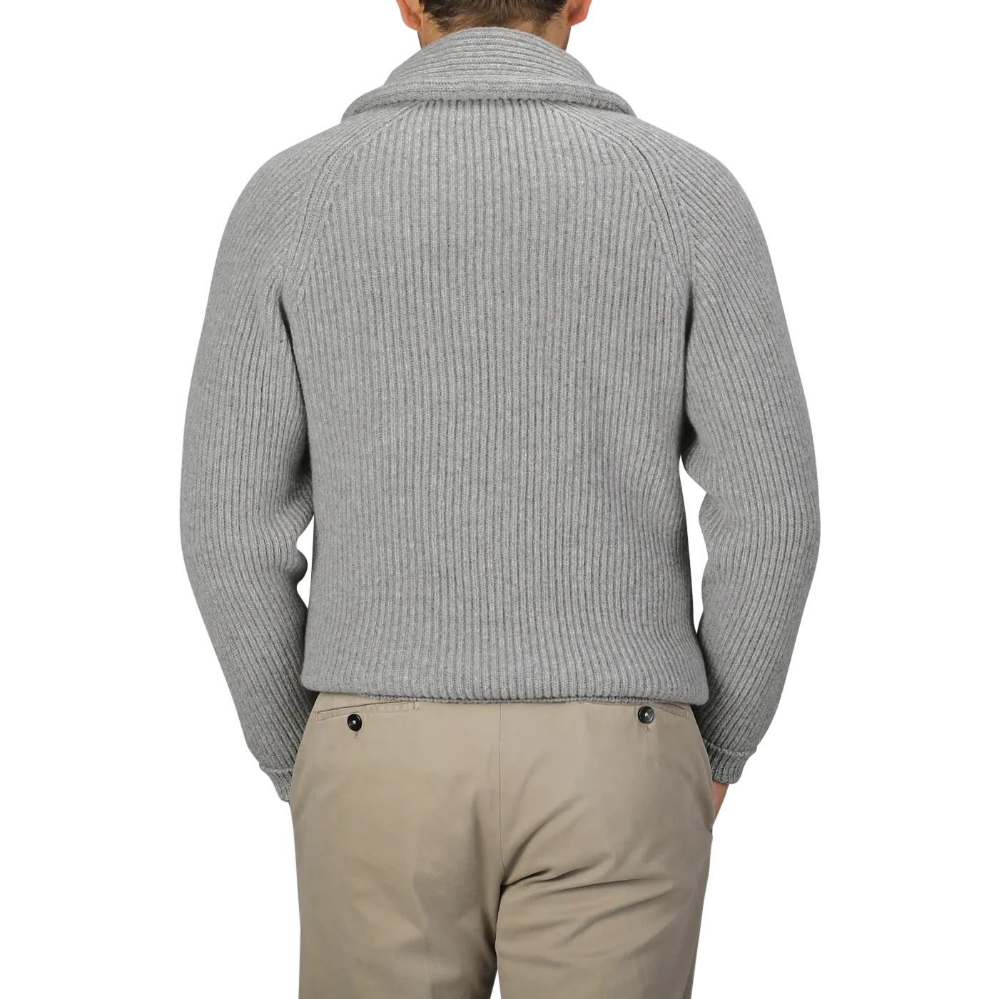 Flannel Grey Lambswool Shawl Collar Cardigan