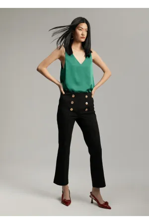 Flared pants with centre buttons - black