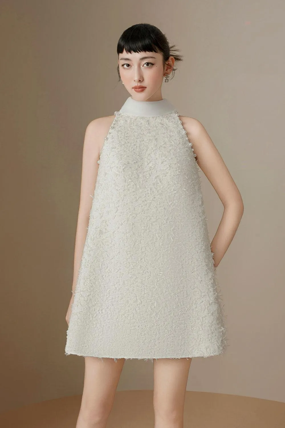 Fleur Trapezoid Sleeveless Tweed Mini Dress