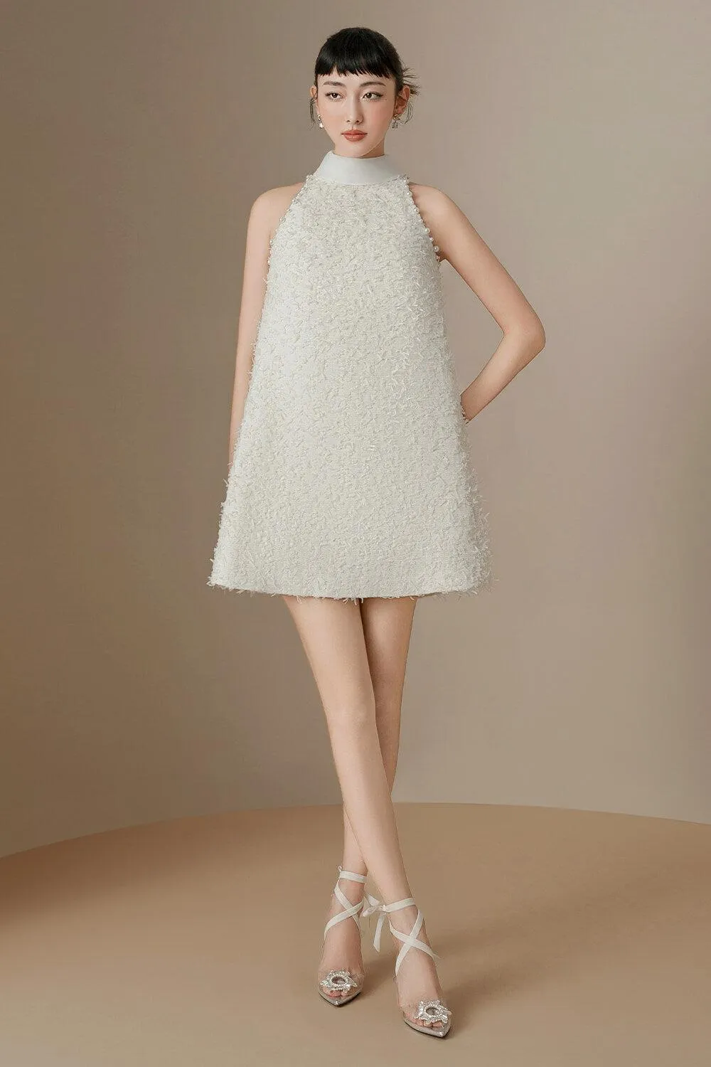 Fleur Trapezoid Sleeveless Tweed Mini Dress