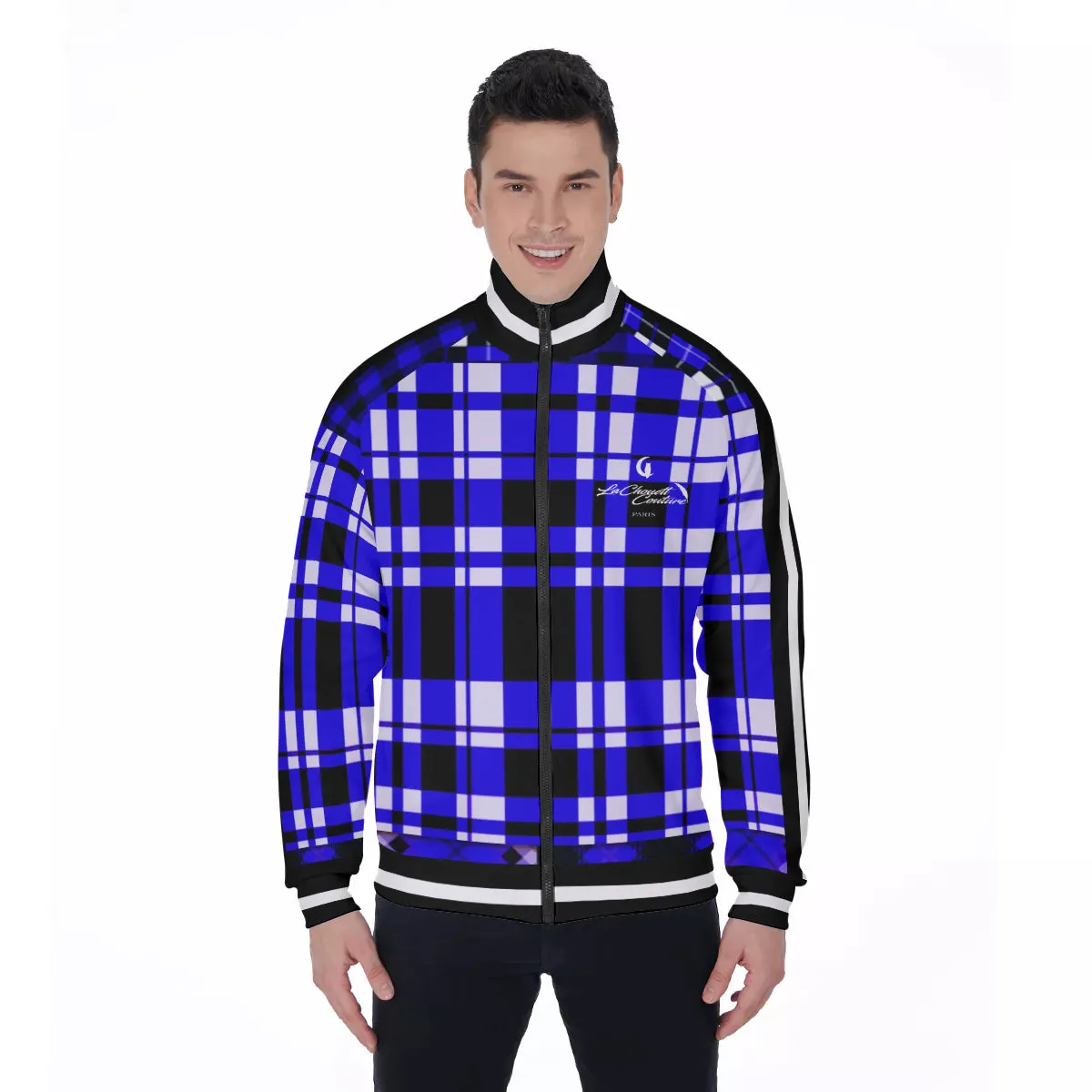 FLEXIN PLAID BLUE Men's Stand Collar Jacket