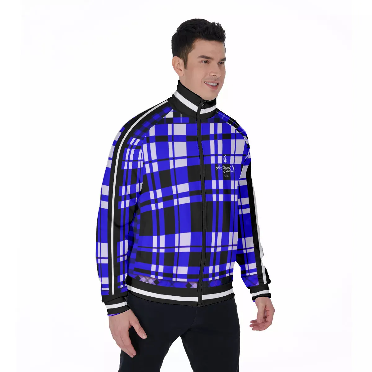 FLEXIN PLAID BLUE Men's Stand Collar Jacket