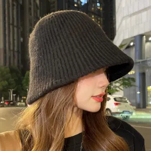 Floppy Plain Color Wide Brim Knitted Bucket Hats